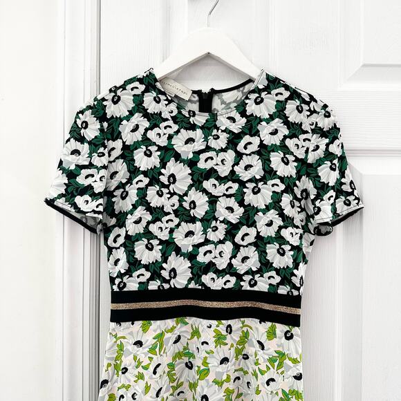 Stella McCartney Green White Petra Floral Print Dress Fit Flare 36 0/2 XS - Picture 3 of 14